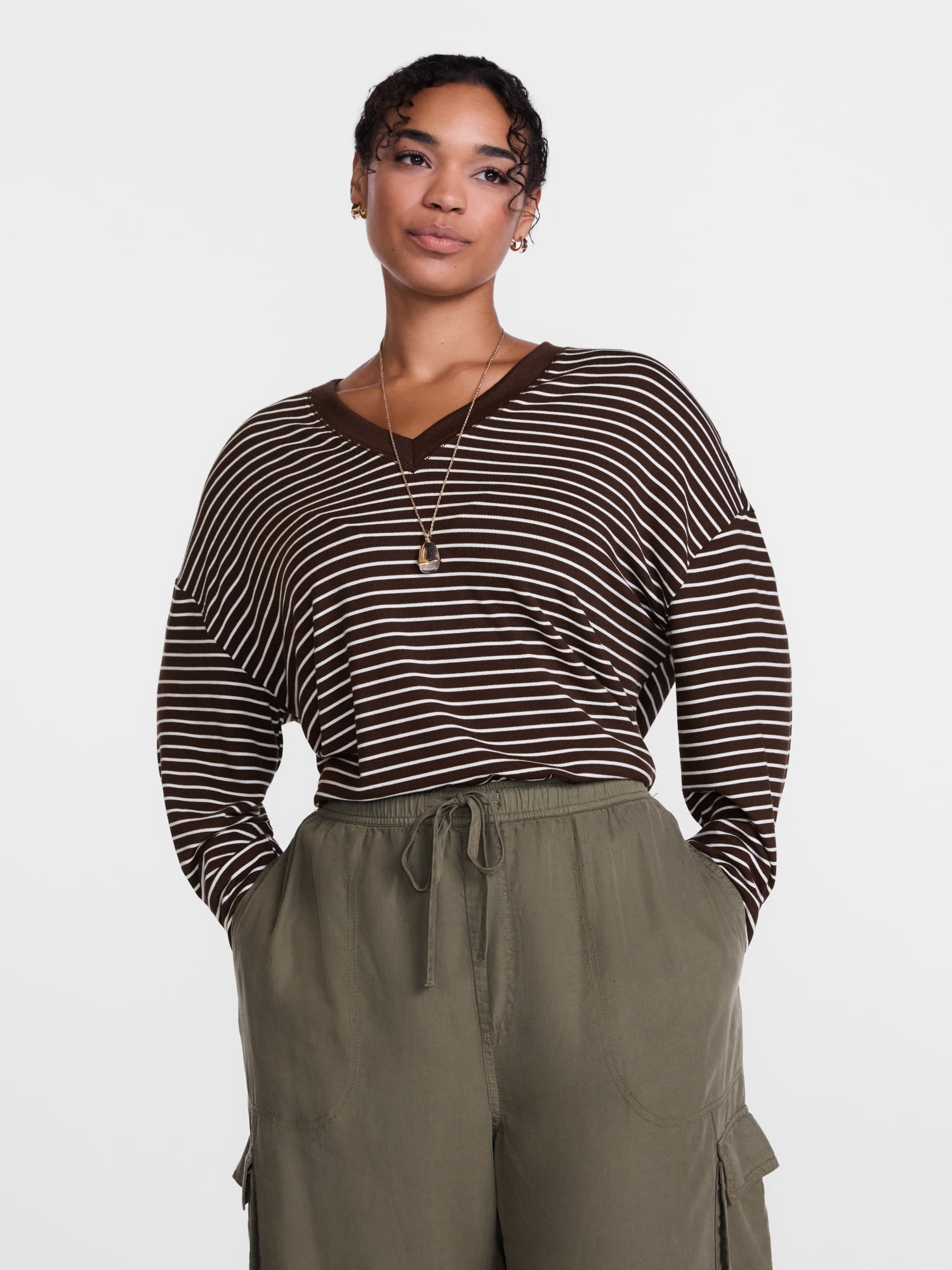 Scenario Women's and Women's Plus Relaxed Tee with Long Sleeves, Sizes XS-4X