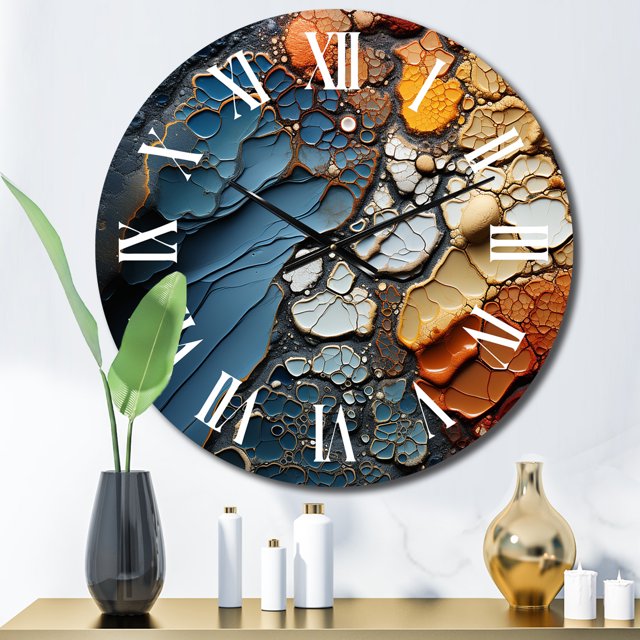 Designart "Fluid Movements Blue Orange Expression" Abstract Shapes Oversized Wall Clock