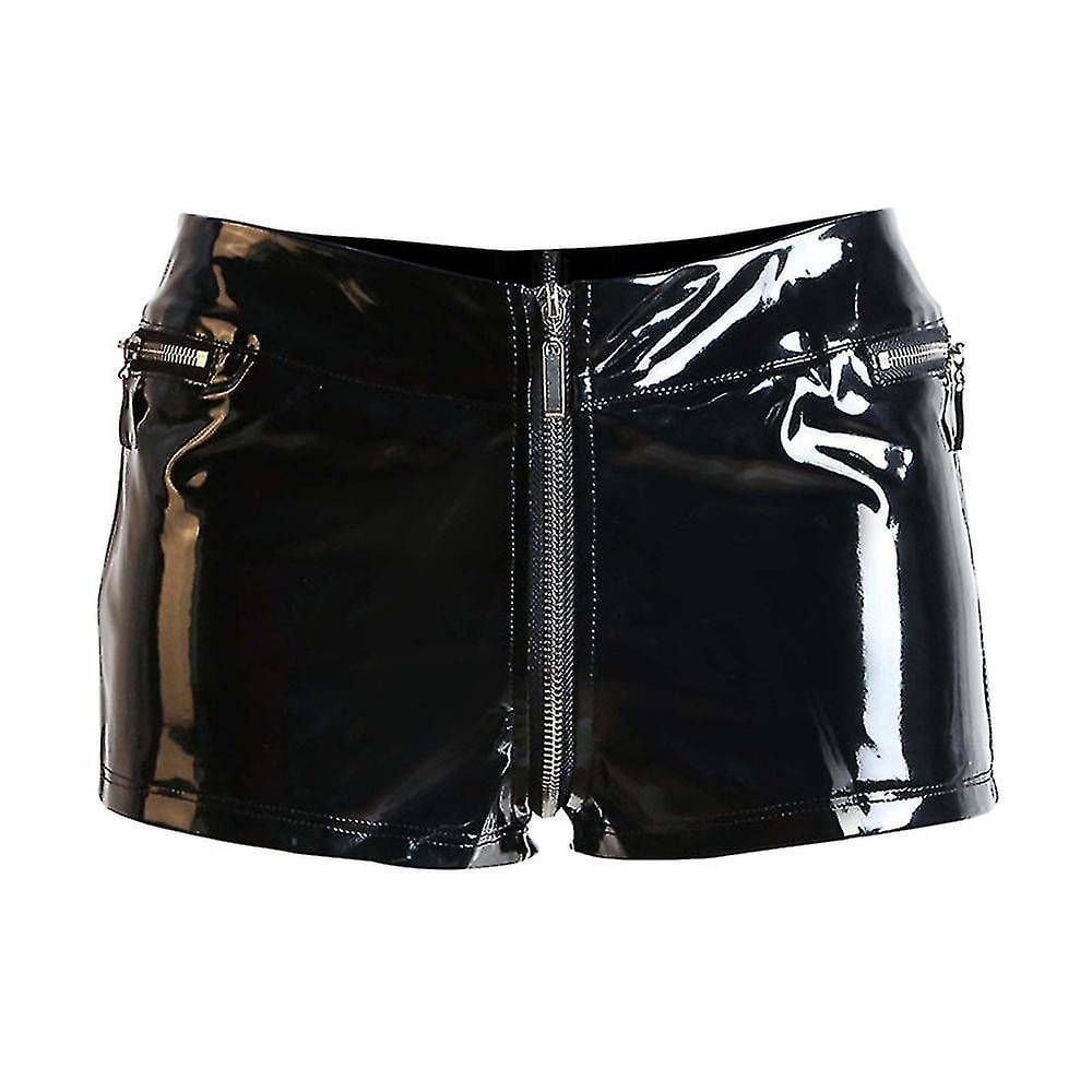 Women Pu Faux Leather Shorts Wet Look Hip Hop Disco Fashion