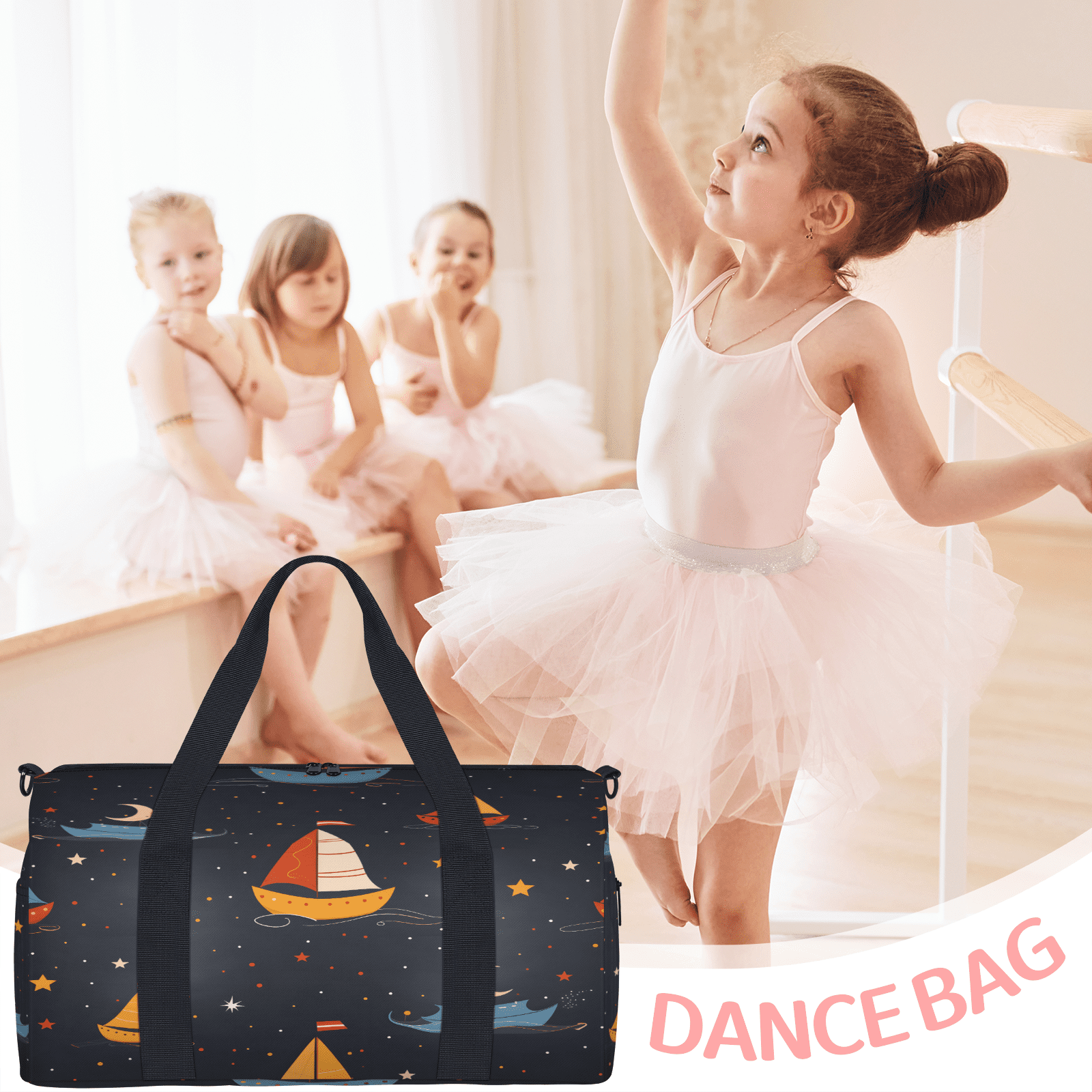 Herdesigns Nautical Sailboat Gym Bag for Women, Duffle Bag for Travel Sport, Starry Sky Lightweight Waterproof Carry on Weekender Dance Yoga Workout Bags