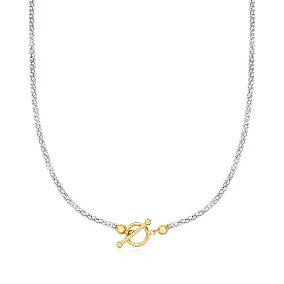 Ross-Simons Sterling Silver and 18kt Gold Over Sterling Popcorn-Chain Toggle Necklace, Women's, Adult