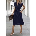 thumbnail image 5 of NAYAOTO Womens Casual Midi Dresses Solid V Neck Short Sleeve Button Shirt Belted Dress with Pockets for Spring Summer 2026, 5 of 7