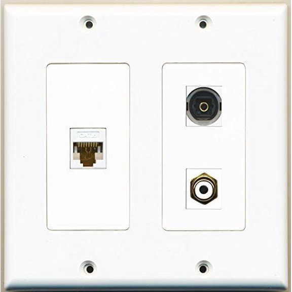 RiteAV - 1 Port RCA White 1 Port Toslink 1 Port Cat6 Ethernet White - 2 Gang Wall Plate