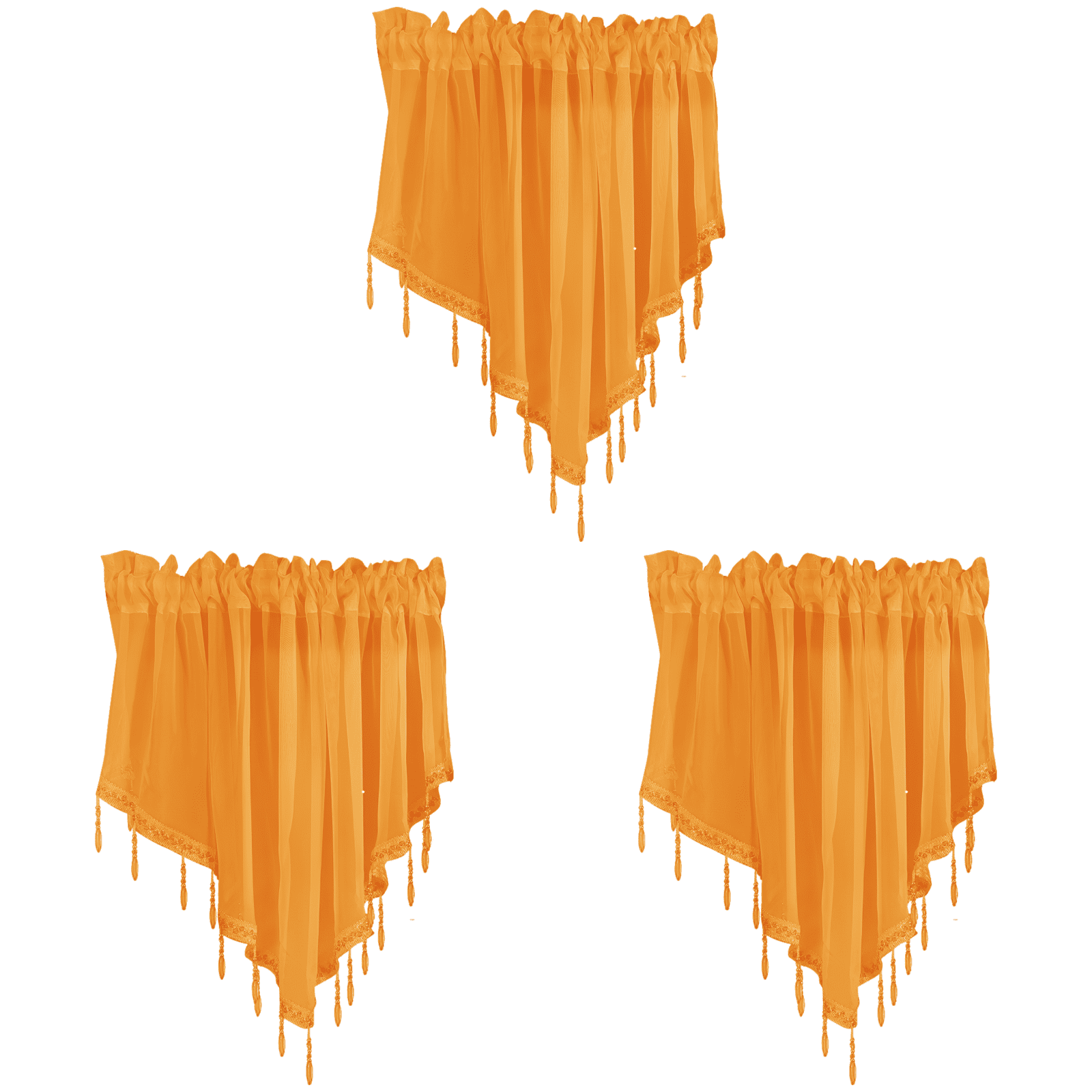 3 Pcs Sheer Triangle Window Valance Curtains, 51.2 x 23.6 in Rod Pocket Valances for Small Kitchen Bathroom Windows, Lightweight Polyester Beaded Decor Set