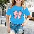 thumbnail image 2 of Shirts for Girls 8-10 Bow Print Short Sleeve Crewneck Graphic Tees Lightweight Vacation Tops Child Clothes,A-Sky Blue,150(7-8 Years), 2 of 4