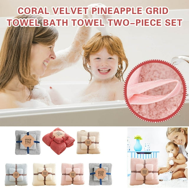 Fiudx Juego de Toallas de Terciopelo Coral, Suaves Toallas de Microfibra para Baño y Rostro, Usables y Muy Absorbentes, Cómodas para Usar En Casa o de Viaje, Set de Regalo para Madre E Hijo, Juego de