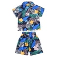 thumbnail image 3 of vastwit Little Kids Boys Hawaiian Outfits Floral Print Shirt Short Sleeve Top And Shorts Set Blue 110/XL, 3 of 7
