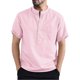 thumbnail image 1 of Camisas Hombre Manga Corta Camisa de manga corta con bolsillo Camisas de hombre de pie con cuello casual para hombres (Pink, M), 1 of 7