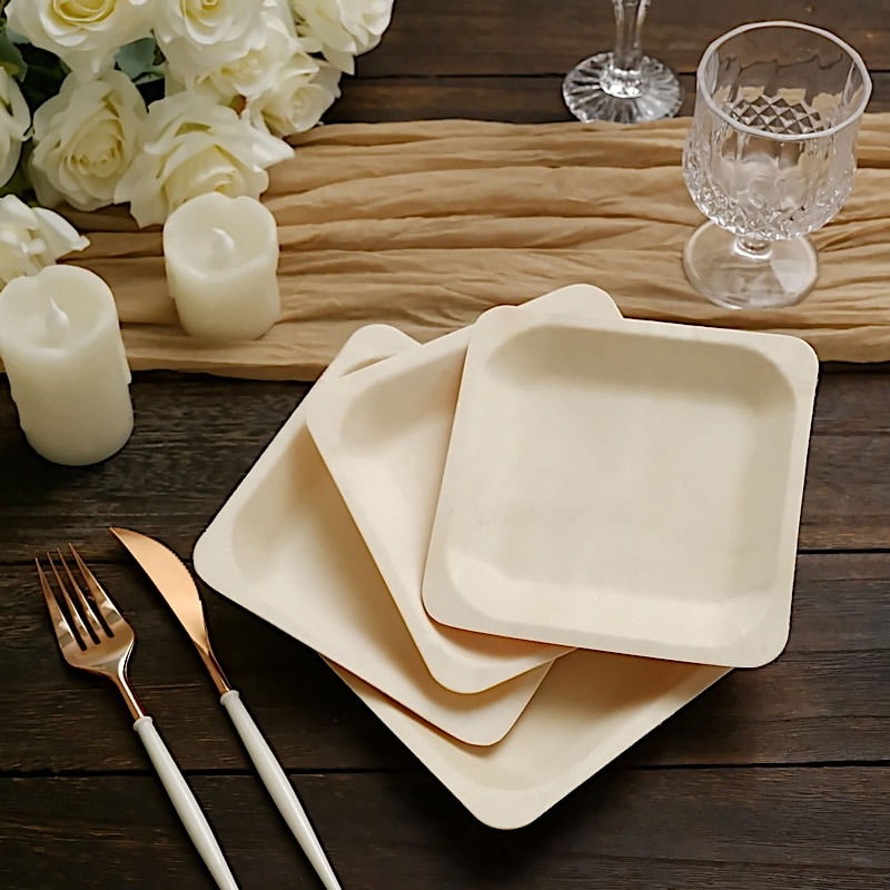 BalsaCircle 25 Pieces 6" Disposable Natural Birch Wooden Square Plates Wedding