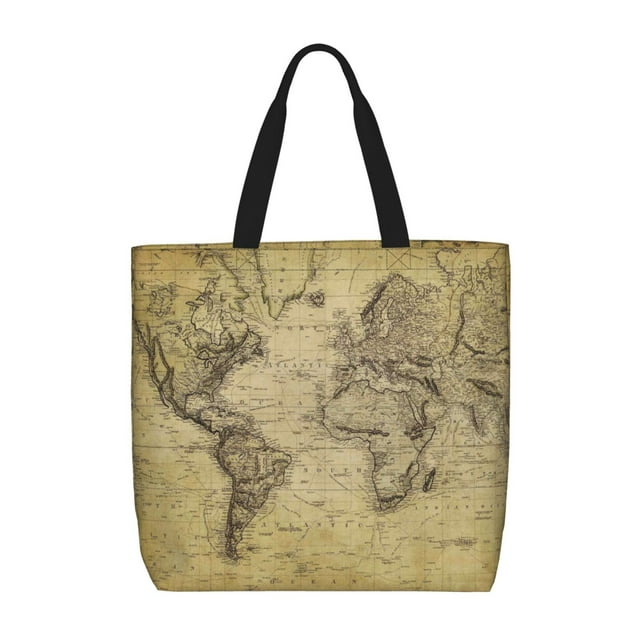 Fotbe Vintage World Map Bolsa Tote con Estampado para Mujer, Bolsos con Cremallera, Bolsa de Hombro Casual de Gran Capacidad con Bolsillos Internos