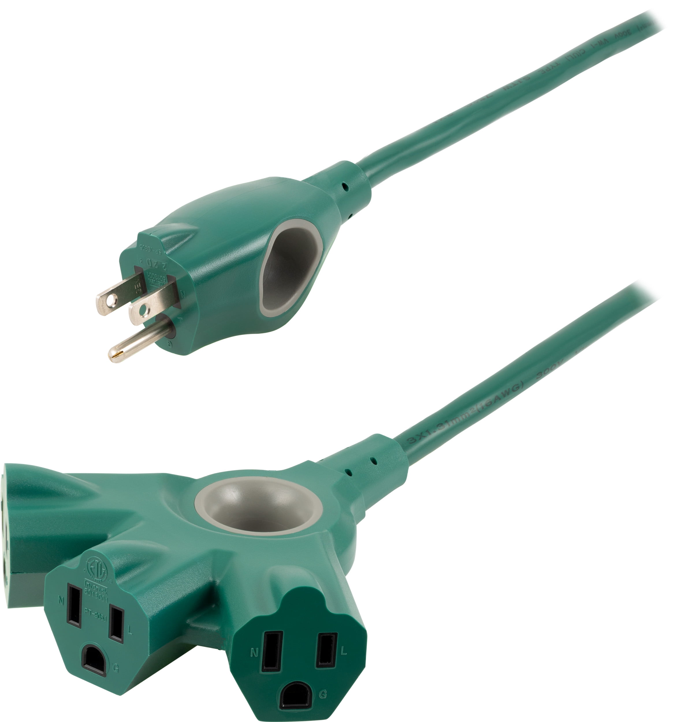 (2 pack) Philips EZGrip 50FT Green Outdoor Extension Cord 3 Prong with Multiple Outlets, 16AWG