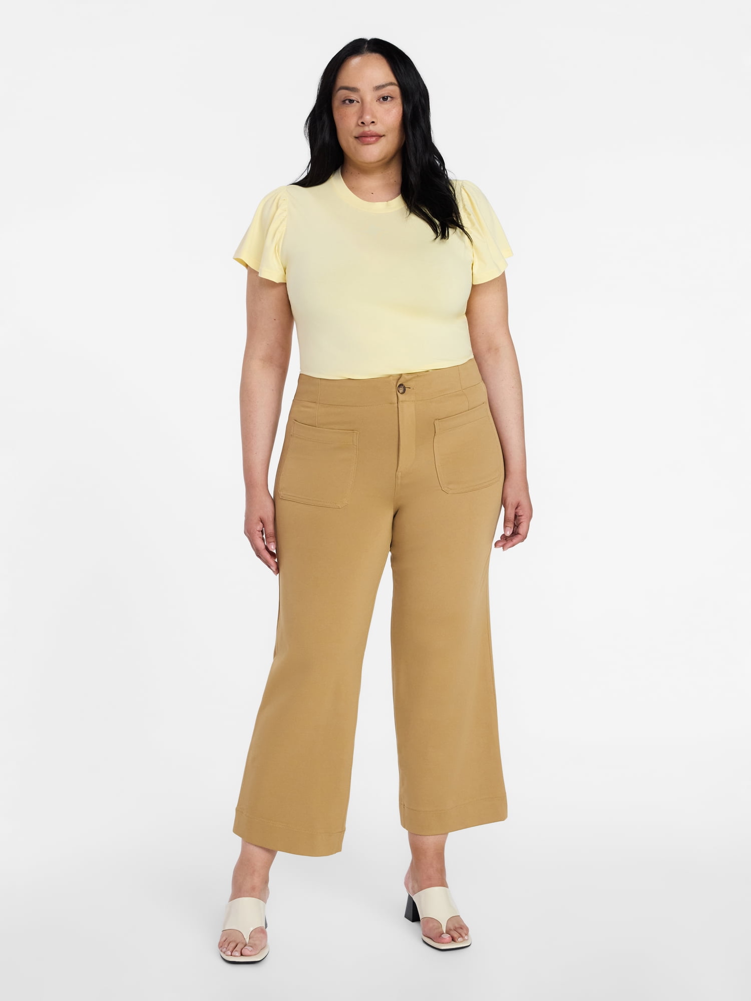 Time and Tru Women's Patch Pocket Ponte Knit Pants, 28" Inseam, Sizes 0-20