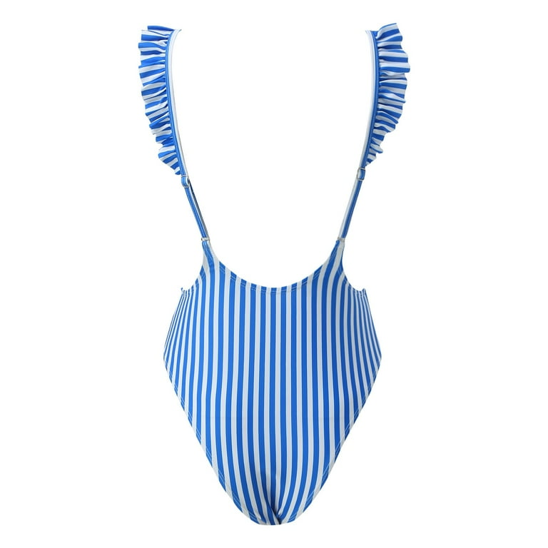 Blue and white striped ruffle one hot sale piece swimsuit