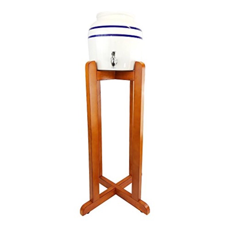 Porcelain Water Dispenser Blue Stripe with Wooden Stand