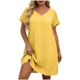 thumbnail image 2 of Womens Mini Summer Dresses Fashion Women's Plus Size Casual Solid Short Sleeved V-Neck Dress Yellow XXXXXL, 2 of 5