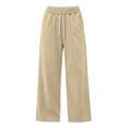 thumbnail image 4 of Qingpeng Womens Curved Seam Wide Leg Sweatpants Drawstring High Waist Loose Casual Solid Color Long Pants with Pockets, 4 of 7