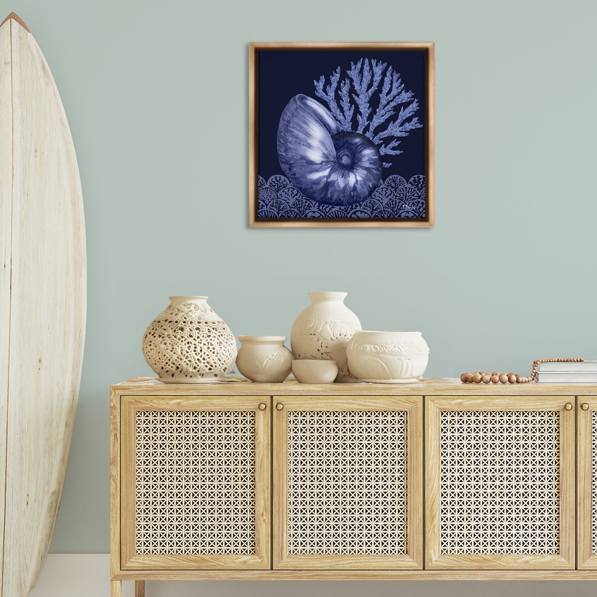 Stupell Industries Shadow Nautilus Shell Nautical & Beach Painting Brown Floater Framed Canvas Art Print Wall Art, 25 x 25