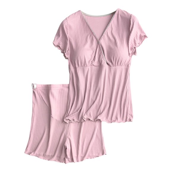 Pajamas for Women Set Soft Nursing Maternity Breastfeeding Moms Postpartum With Built In Bra Pjs Sets Sleepwear Pink 2XL