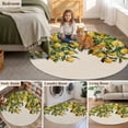 thumbnail image 6 of Round Area Rug 4ft, Summer Spring Watercolor Lemon Non-Shedding Washable Area Rug, Fruit Green Leaves on Linen Non Slip Low-Profile Circle Rugs for Living Room, Bedroom Dining Room, 6 of 9