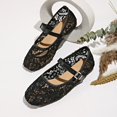 thumbnail image 6 of Women's Lace Mary Jane Flats with Buckle Strap, Breathable Mesh Square Toe Casual Shoes, Footwear for Parties, Summer and Everyday Wear Black 37, 6 of 9