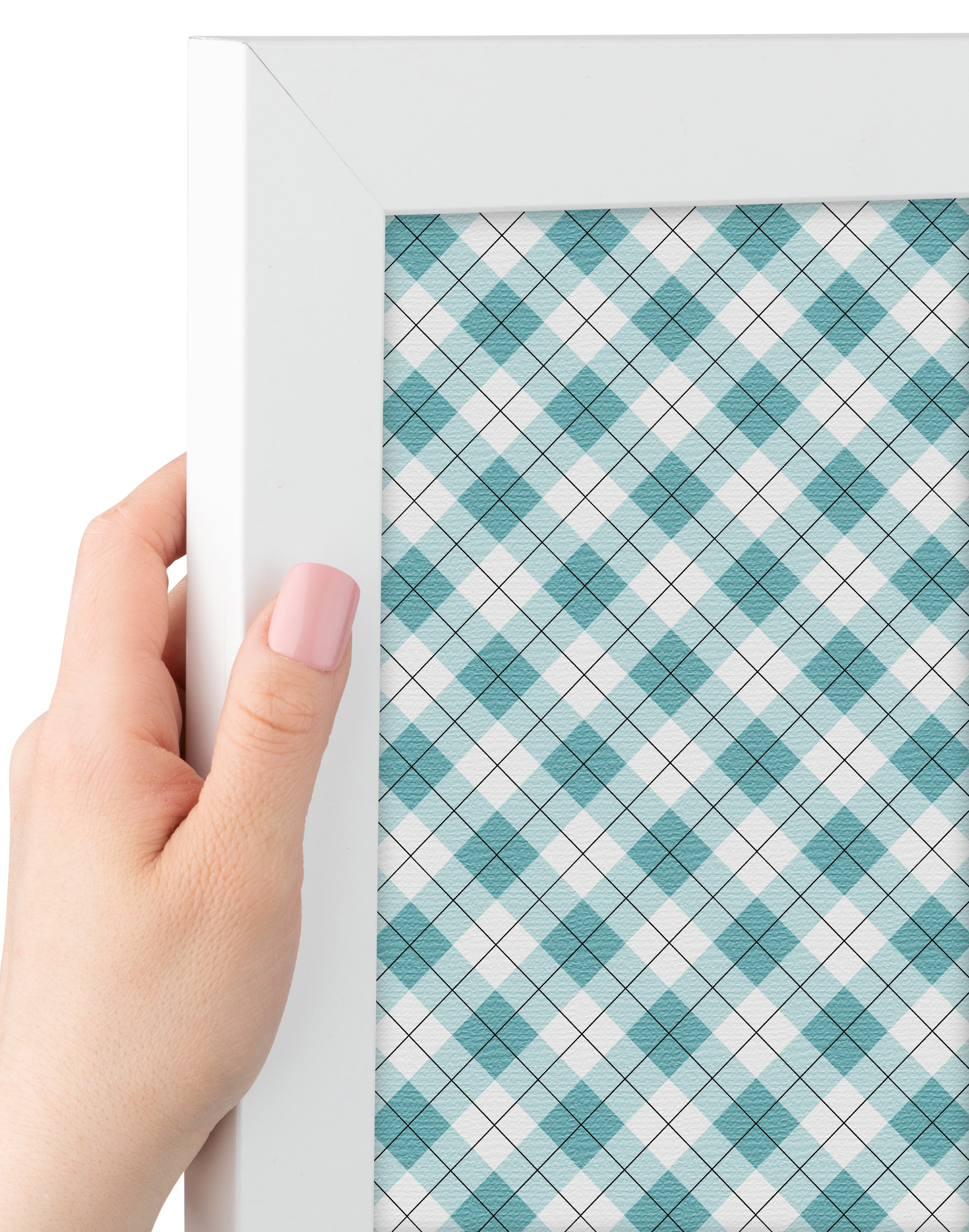 PinPix ArtToFrames 12x12 Custom Cork Bulletin Board Argyle Turquoise   Poster Board Has a Fabric Style Canvas Finish, Framed in Satin White Frame (PinPix-648)