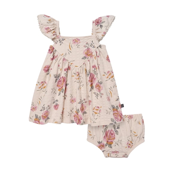 Modern Moments by Gerber Baby Girl Flutter Sleeve Dress and Diaper Cover Outfit Set, 2-Piece, Sizes 0/3 Months - 24 Months