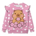 thumbnail image 5 of Yuyamidu Capybara Sweatshirt Girls Size 7-8 Pink Crewneck Sweatshirts Cute Animal Graphic Ruffle Shoulder Long Sleeve Pullover Tops for School Outdoor Daily Wear, 5 of 8