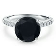 thumbnail image 3 of Gem Stone King 10K White Gold Black Onyx and Lab Grown Diamond Engagement Ring for Women | 3.20 Cttw | Round 10MM | Gemstone December Birthstone | Size 7, 3 of 6