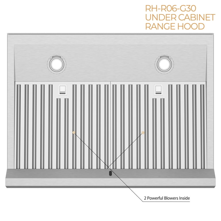 Awoco RH-R06-30 Rectangle Vent 6 High Stainless Steel Under Cabinet 4  Speeds 900CFM Range Hood with LED Lights (30W Rear Vent)