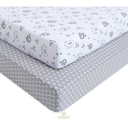 Optimababy 2pcs Pack Gray White Elephant Bear Fitted Crib Sheets
