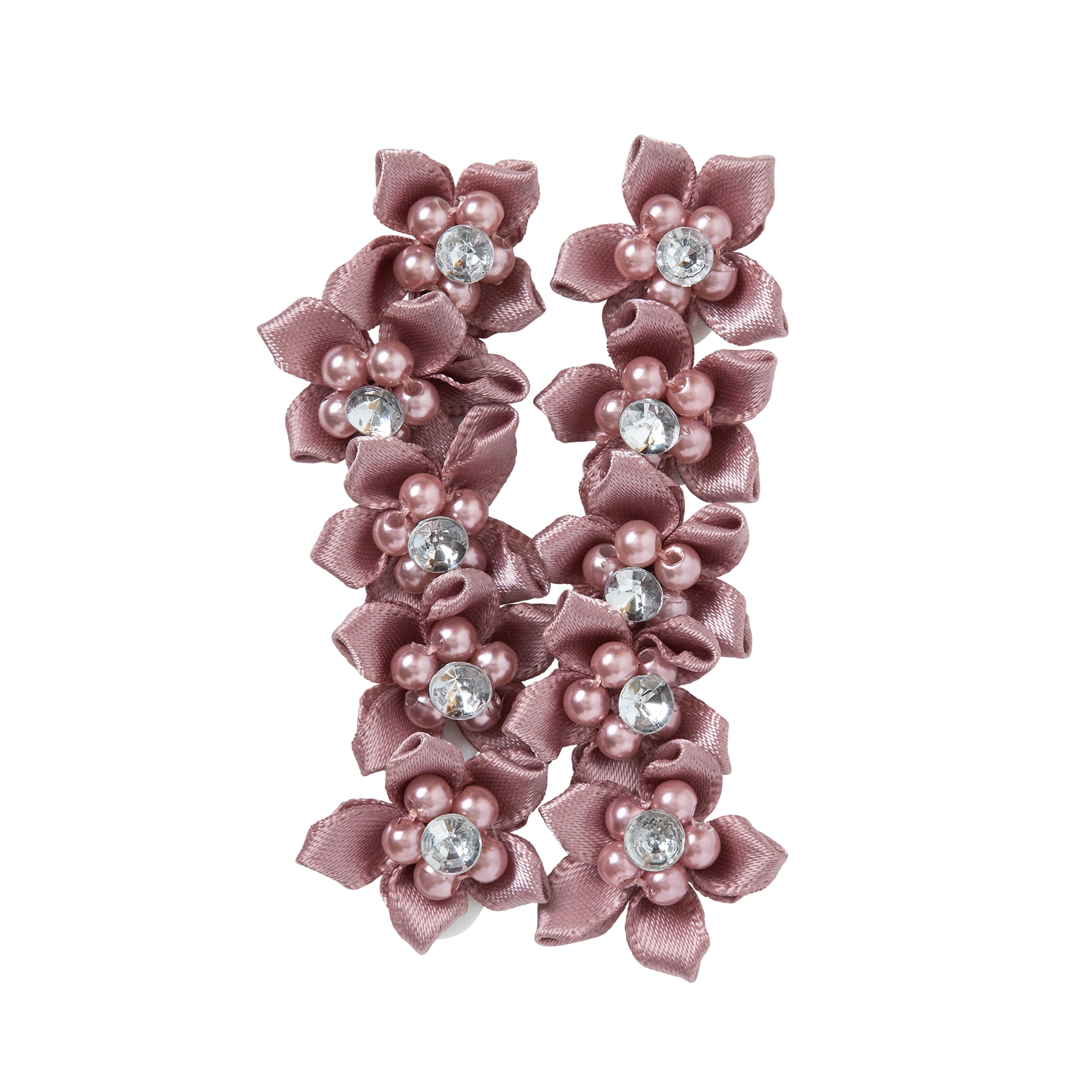 (2 pack) Offray Ribbon Accessories 3/4-Inch Mauve Satin 5-Petal Flowers with Rhinestone Center, 10-Pack