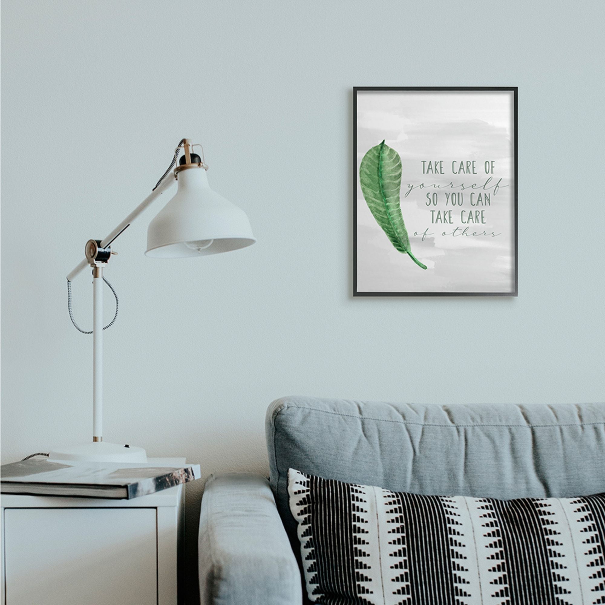 Stupell Industries Charming Take Care of Yourself Phrase Green Leaf Black Framed by Kim Allen