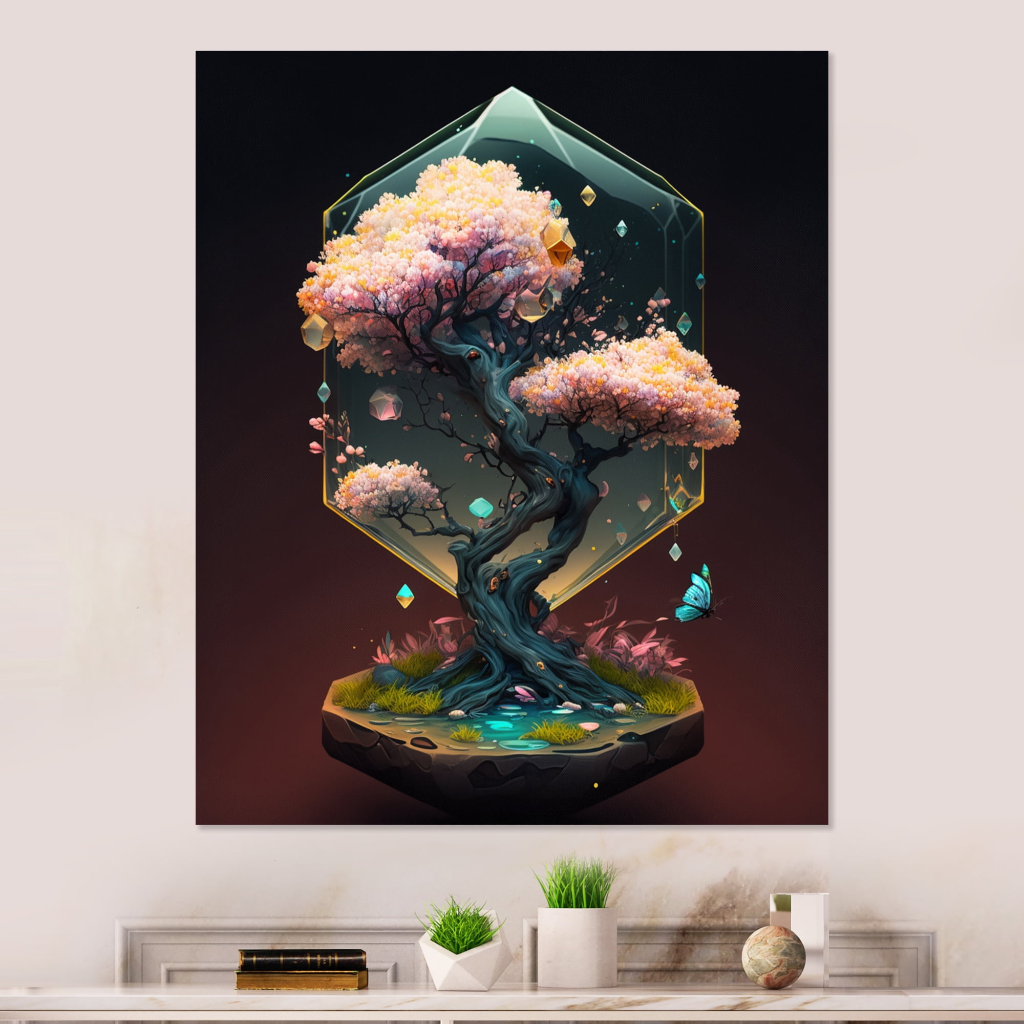 Designart Hexagon Bonsai Tree I Canvas Wall Art