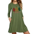 thumbnail image 2 of Robes d'Automne pour Femmes Col Rond Imprimé de Noël Robe à Manches Longues Décontractée Fluide Robe Courte de Fête avec Poches, 2 of 5