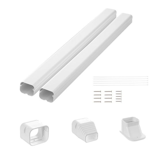 Mini Split Line Set Cover - 3-inch W x 7.4Ft L PVC Decorative Pipe Cover for Air Conditioner & Heat Pump, Includes 2 Straight Ducts & Full Kit, Easy Install, Paintable, White