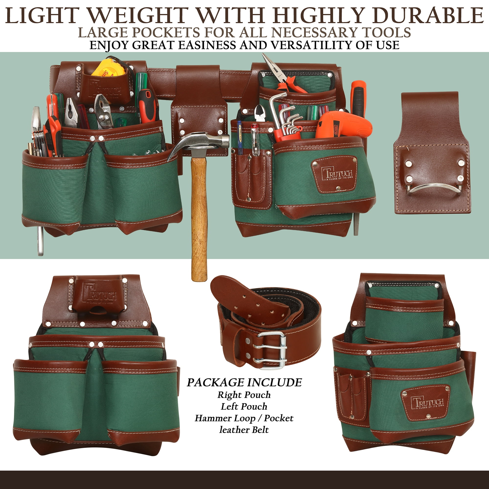 Leather & Nylon Tool Belt with Pocket Suspender, Carpenter Tool Belt –  TRUTUCH