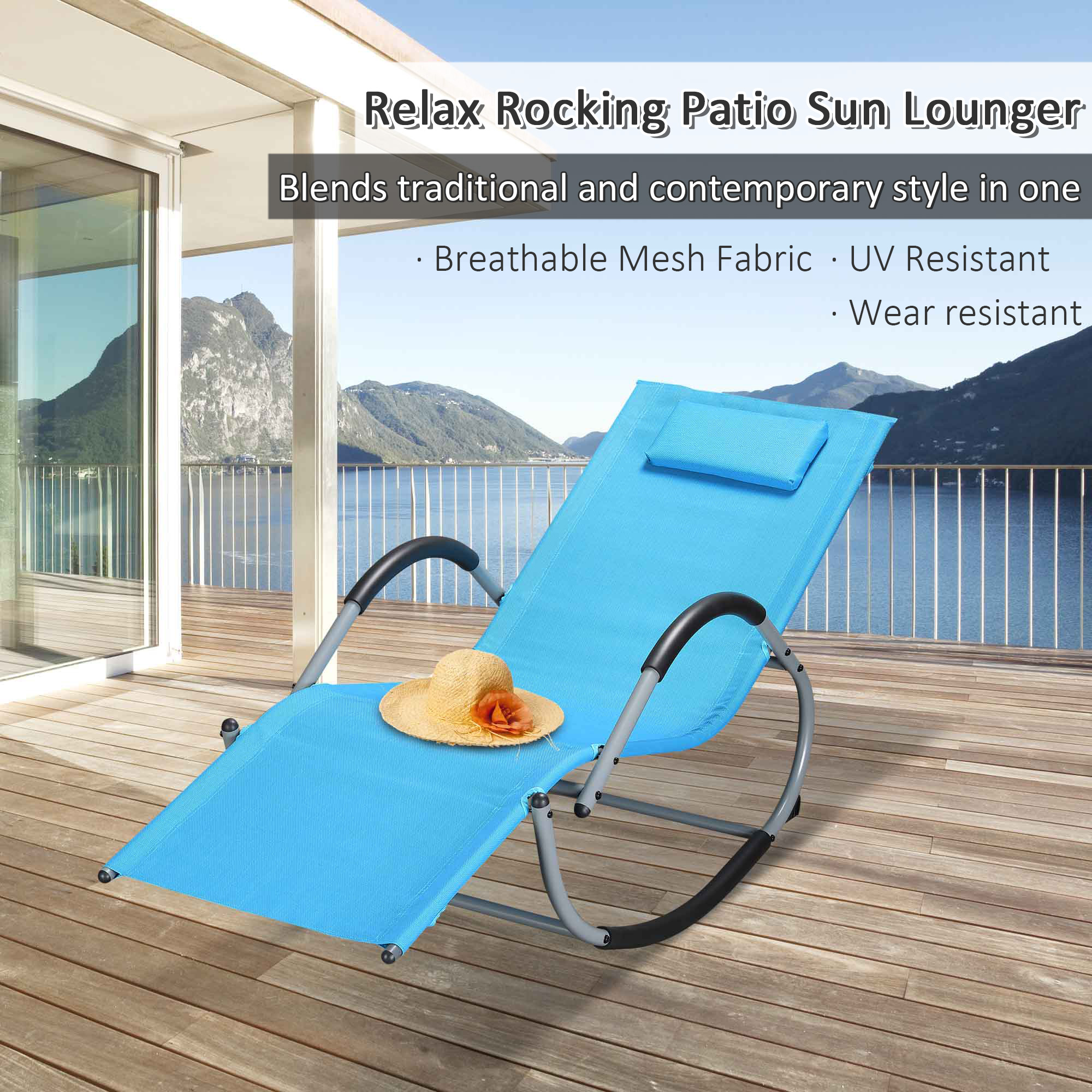 Outsunny Patio Rocking Chair, Weather Resistant w/ Pillow - image 3 of 9