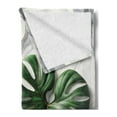 thumbnail image 2 of Ambesonne Monstera Fleece Throw Blanket Marble Boho Mid Century 60"x80" Pale Grey Fern Green, 2 of 5