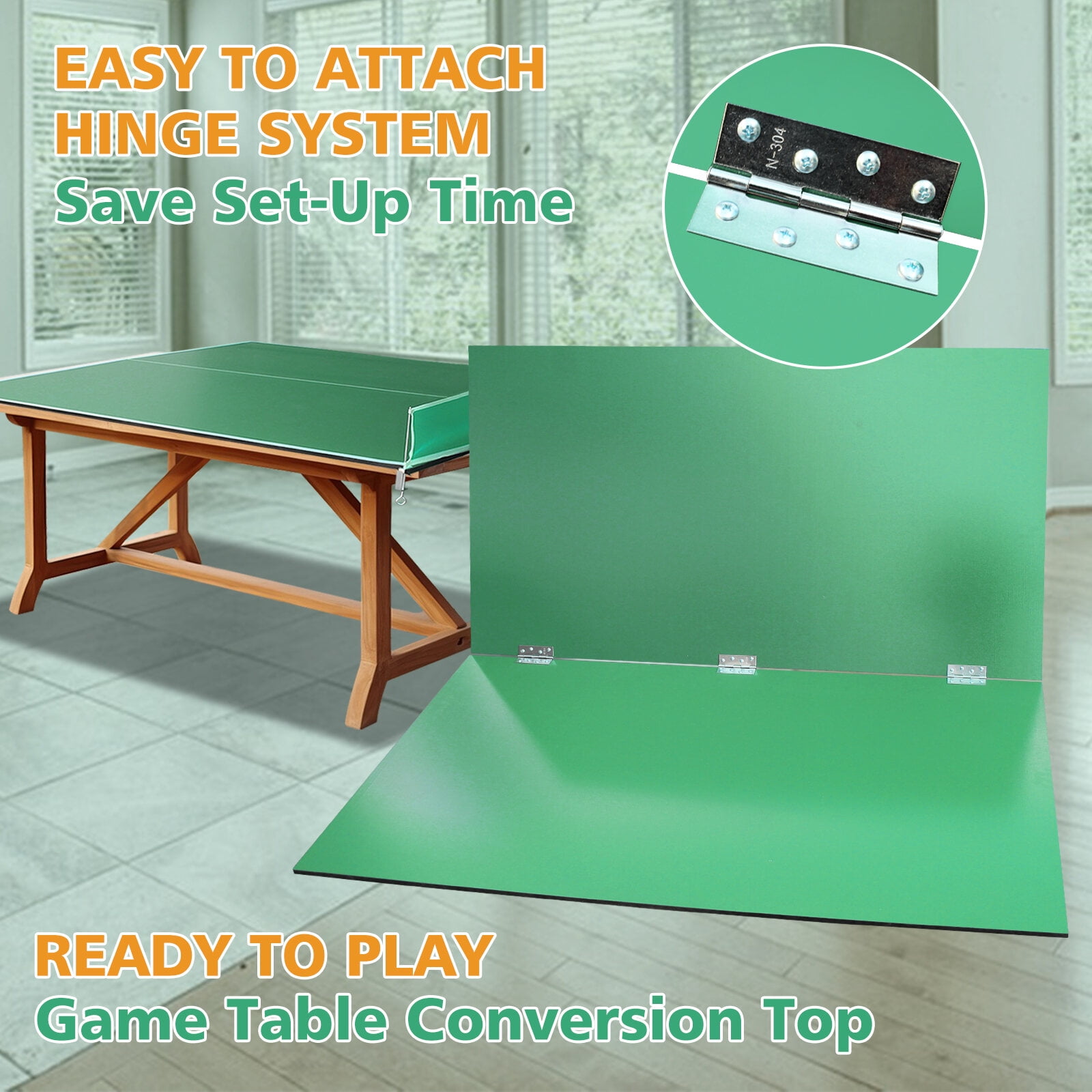 7x4ft Green Ping Pong Table Top - 12mm MDF Foldable Conversion Top with Net for Indoor Table Tennis Games