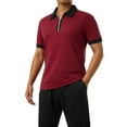 thumbnail image 3 of Luiryar Plus Size Men's Quarter Zip Polo Shirts Casual Short Sleeve Lapel Collar Contrast Color Slim Fit Tops, 3 of 9
