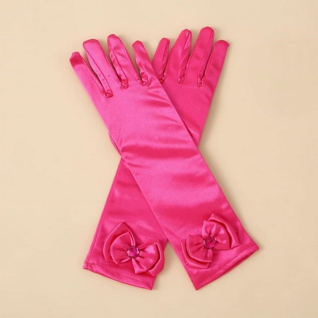 Zhuge Guantes de princesa, guantes largos de satén blanco para niña, guantes de princesa con lazos de diamantes para cumpleaños, bodas, fiestas de disfraces, morado oscuro