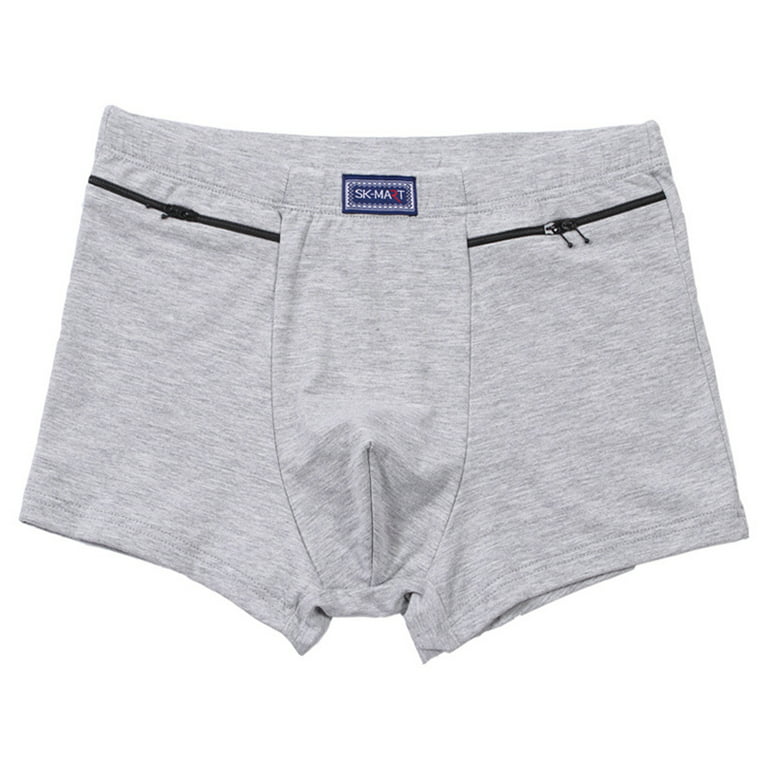Mid-rise double zip pocket underwear Men's anti-theft briefs boxer  Panties,two zippers pockets Cotton