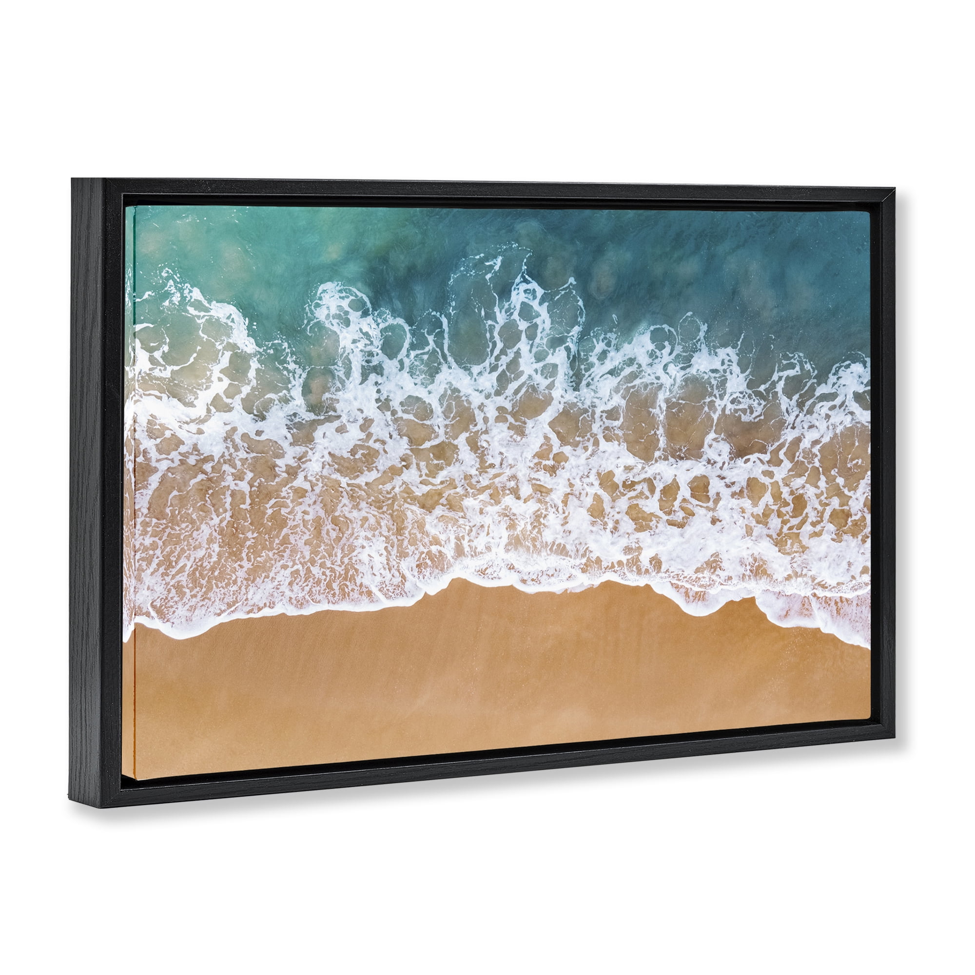 Stupell Industries Aerial Beach Foam Landscape & Nature Photography Black Floater Framed Canvas Art Print Wall Art, 25 x 17