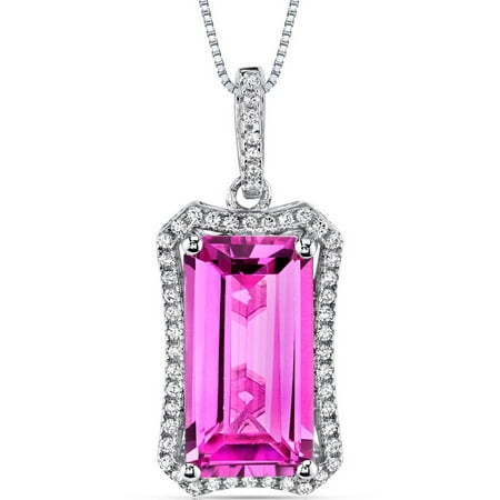Oravo 7.00 Carat T.G.W. Octagon-Cut Created Pink Sapphire Rhodium over Sterling Silver Pendant, 18