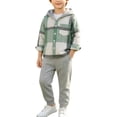 thumbnail image 3 of Fengqque 2Pcs Boys Clothes Sweatsuit Set Hoodie Cotton Plaid Long Sleeve Shirt and Jogger Pants for Kids Fall Winter Spring Outfits Multicolor-F 3-6 Months(3-6 Months), 3 of 6