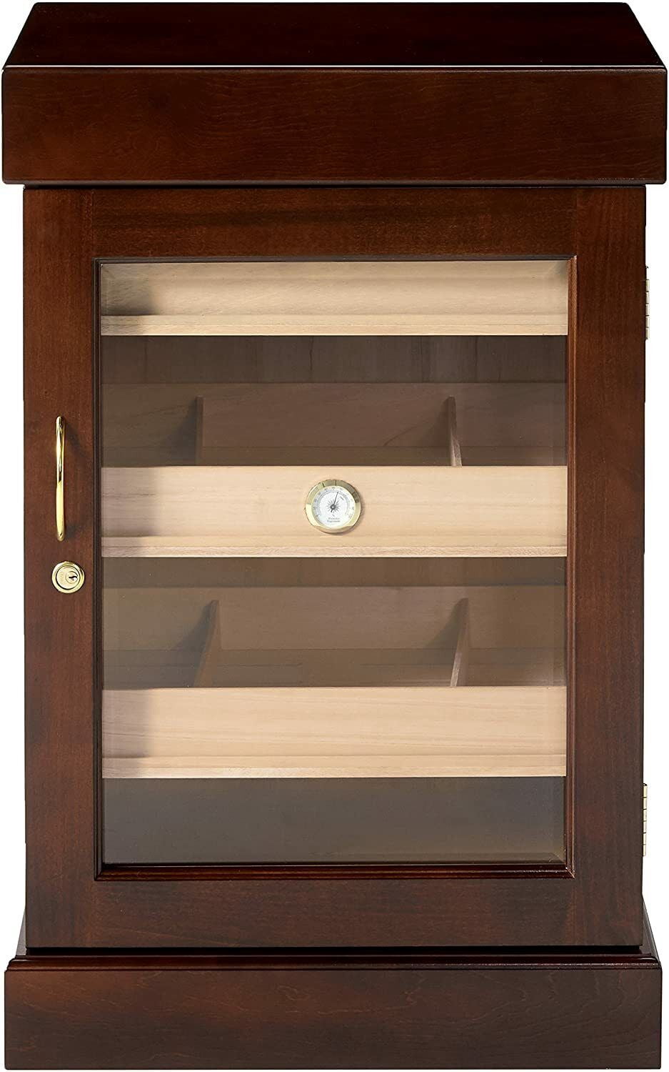 Humidor Supreme Mini Tower Humidor with Shelves, 1000 Cigar Capacity, Brown, Mahogany Wood.