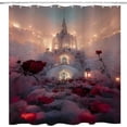 thumbnail image 6 of Fantastic Blooming Rose Floral Castle Shower Curtain Romantic Flower Fairyland Theme Fabric Shower Curtain Bathroom Decor Sets with Grommets and Hooks 72 x 72 Inch Red Gray, 6 of 6