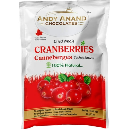 Cranberry White Chocolate - Andy Anand Chocolates- Premium Dried Whole Cranberries fresh fruits snack cranberry dry fruit Slightly sweetened Cranberry (Pack of 2 – 3 oz.)