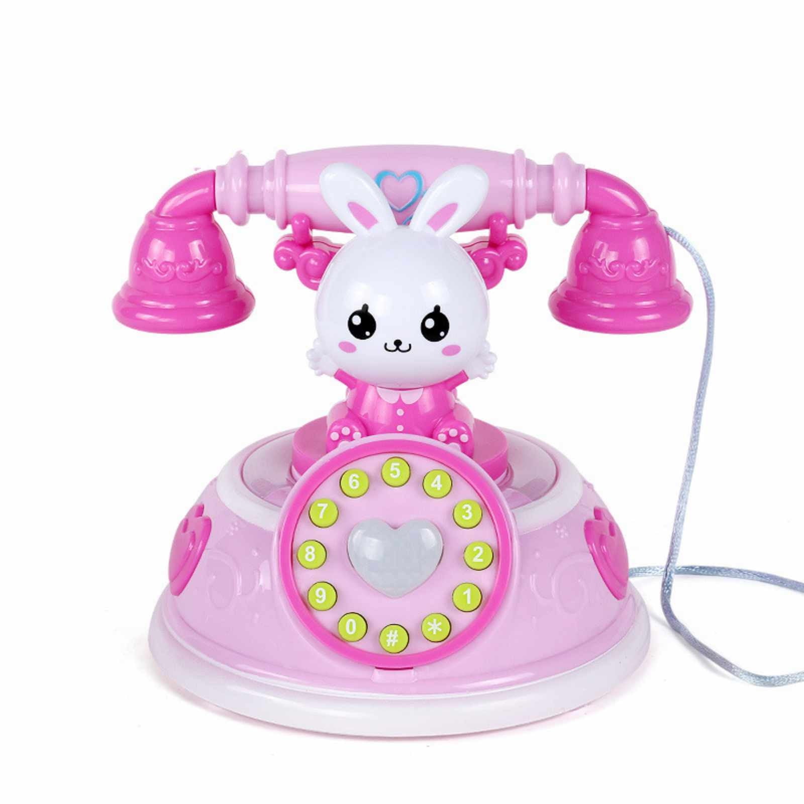 Pink Kids Music Lighting Telephone Early Education Story Machine Simulation Telephone Toy For Girls With Lights Sounds And Learning Features For Pretend Play And Development