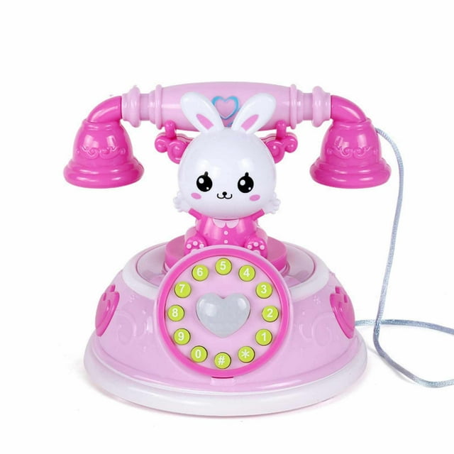 SIYTUAU Children Music Light Telephone Toy Storytelling Machine Simulation Dial Rotating Button House Play Pink Plastic Telephone Toy Pink